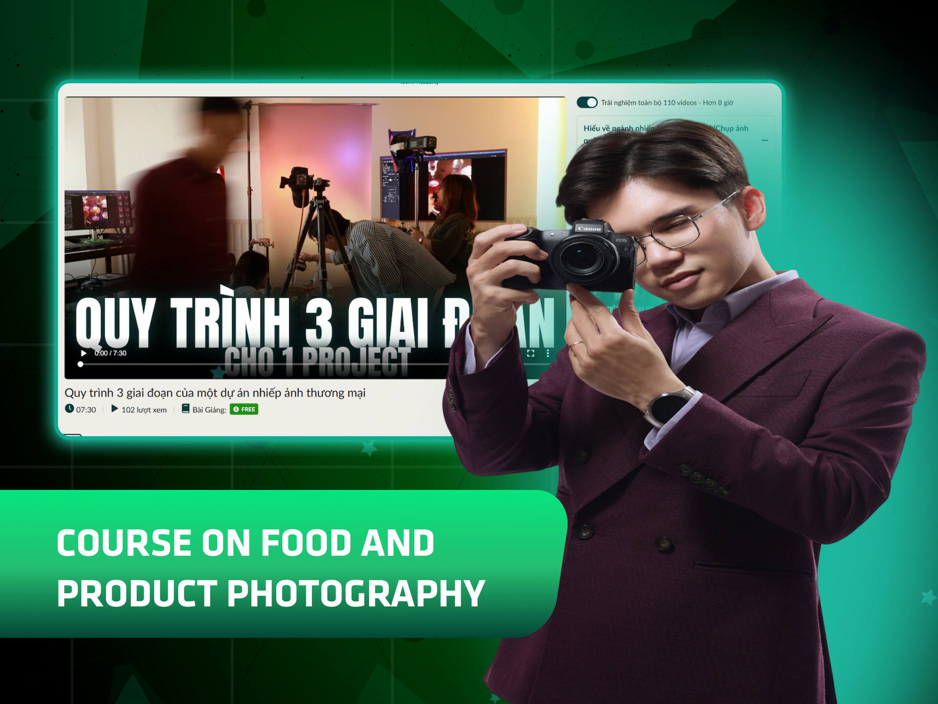 Hình khóa học course on food and product photography trên MONA Academy