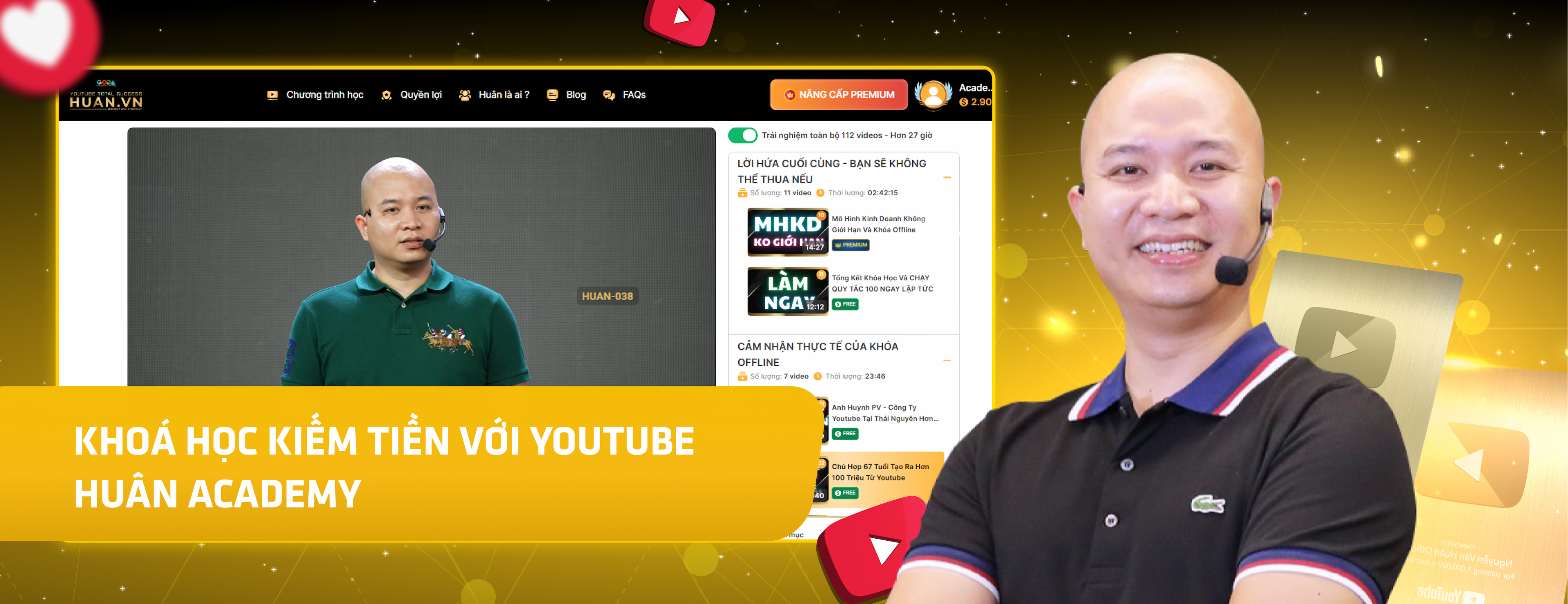 Website khoá học Huân Academy vận hành trên MONA eLearning