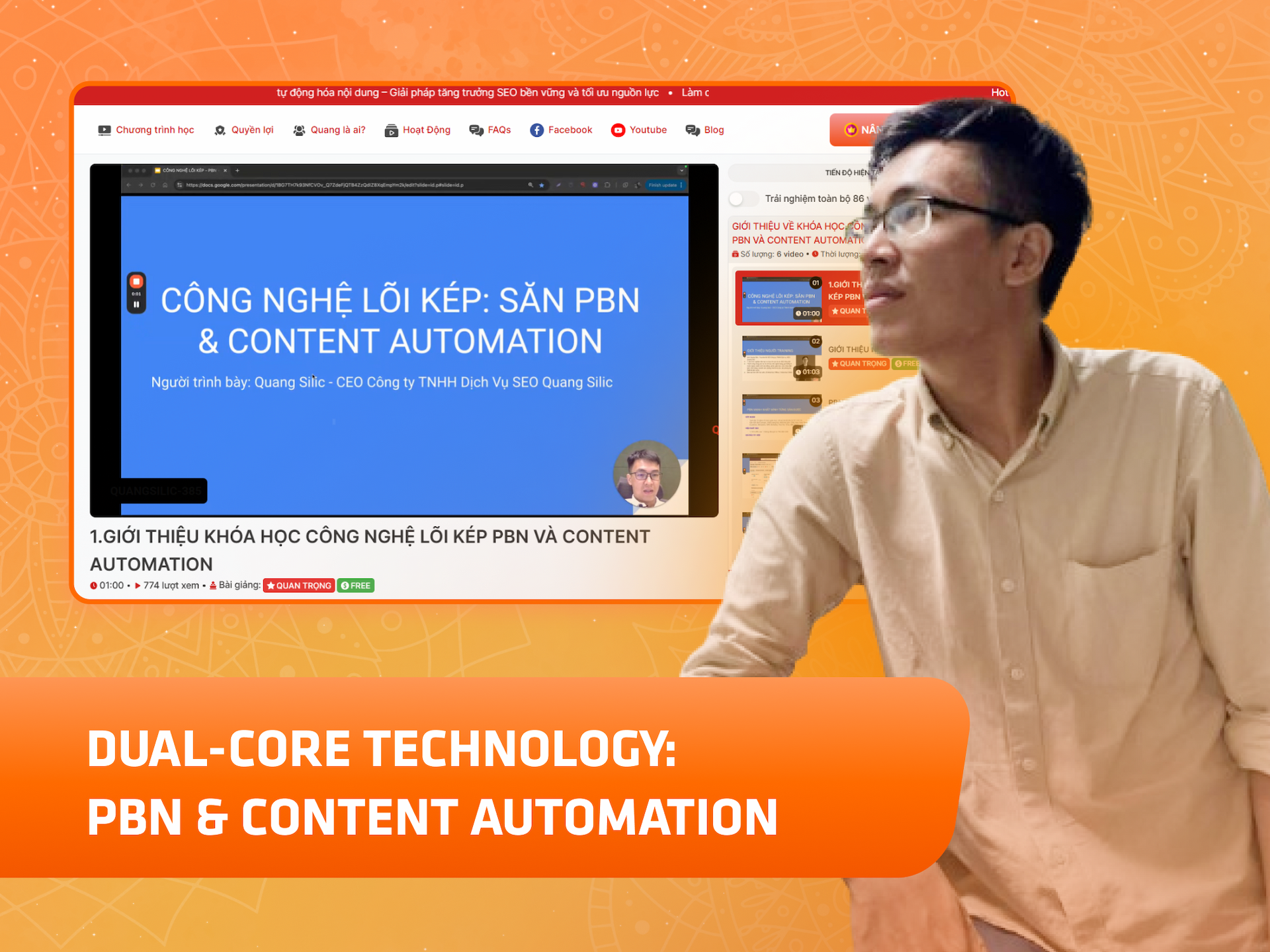Hình khóa học Dual-Core Technology: PBN & Content Automation trên MONA Academy