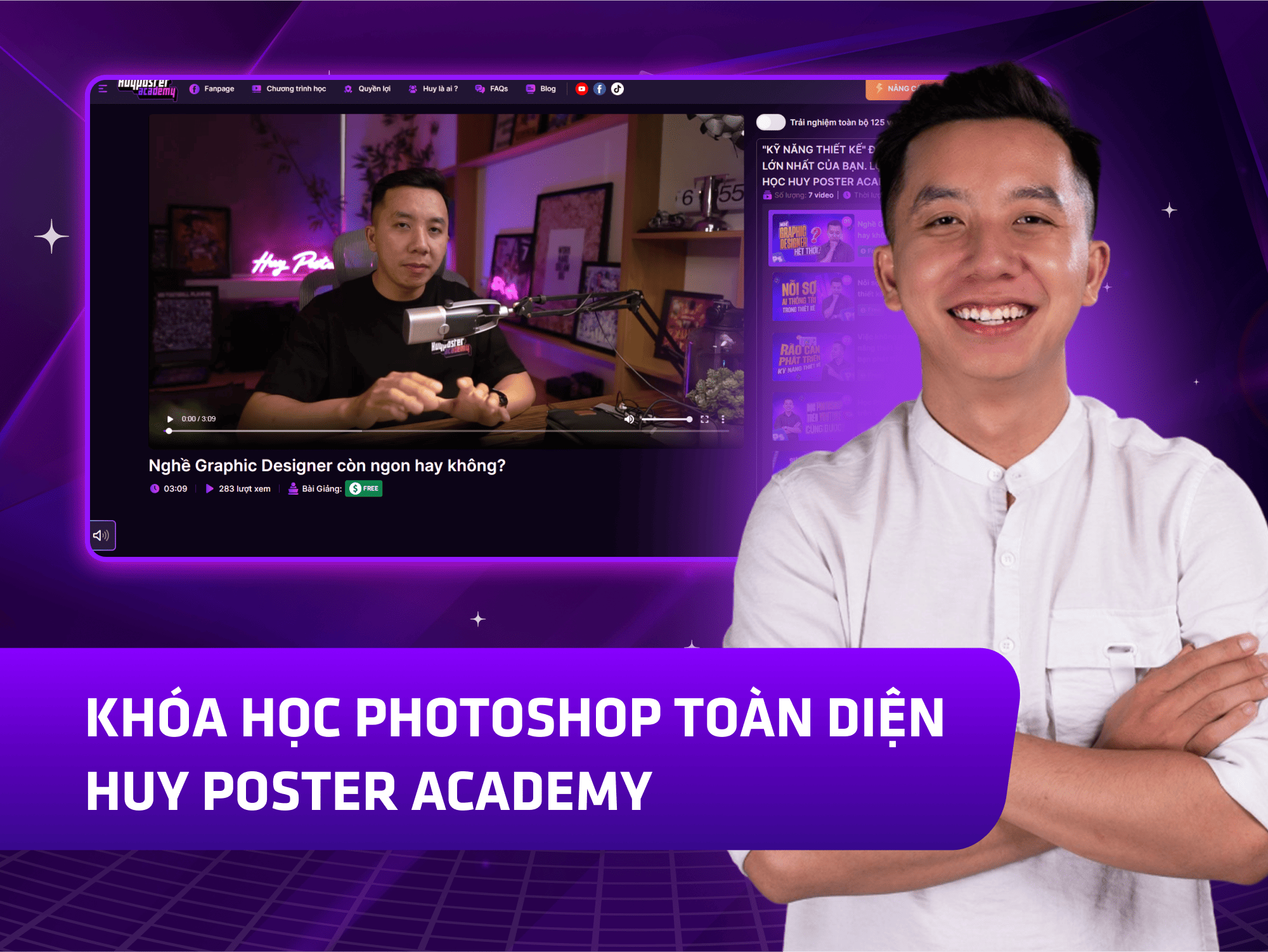 Website khoá học Huy Poster Academy vận hành trên MONA eLearning