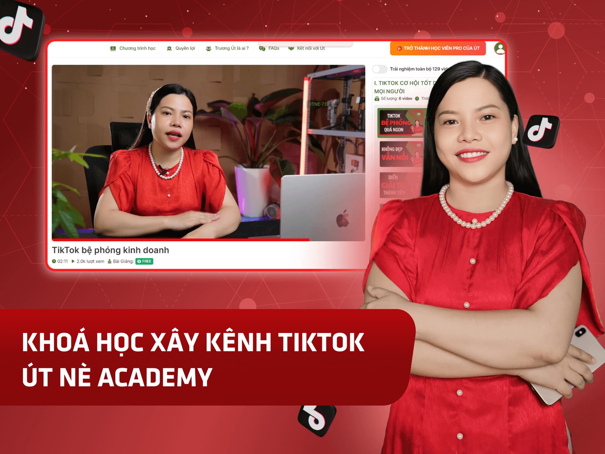 Website khoá học Út Nè Academy vận hành trên MONA eLearning